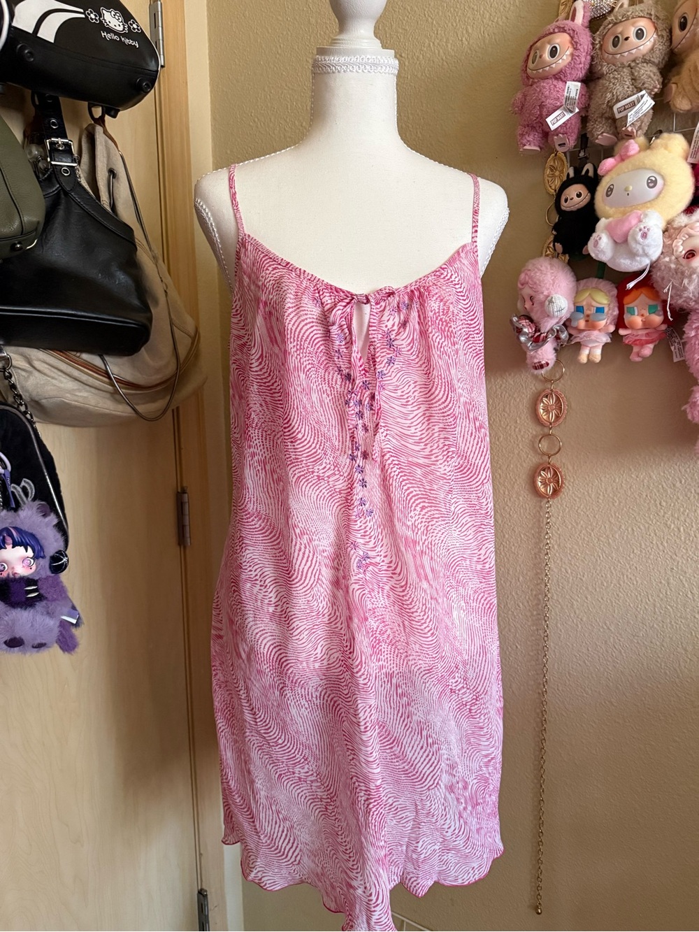 Pink Printed Spaghetti-Strap Slip Dress